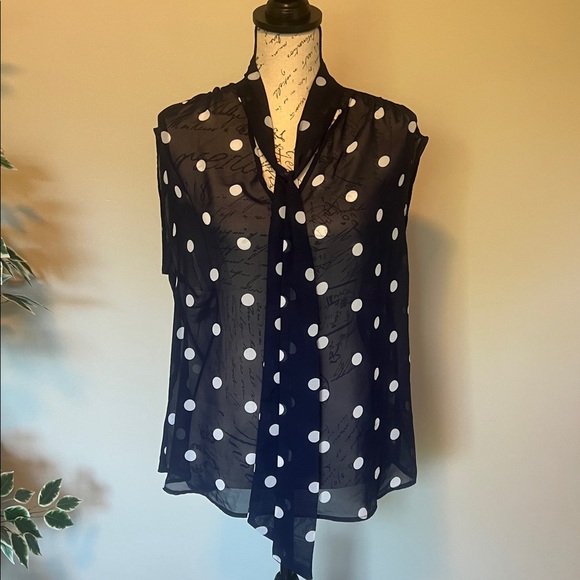 7th Avenue Sheer Blue Blouse with White Polka Dots - Picture 1 of 4